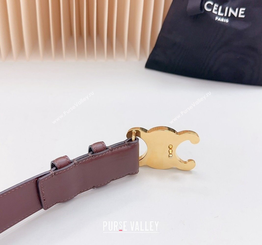 Celine Triomphe Calfskin Belt 3.4cm with Shiny Gold Buckle Burgundy 2024 0615 (99-240615056)