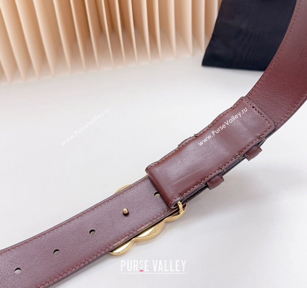 Celine Triomphe Calfskin Belt 3.4cm with Shiny Gold Buckle Burgundy 2024 0615 (99-240615056)