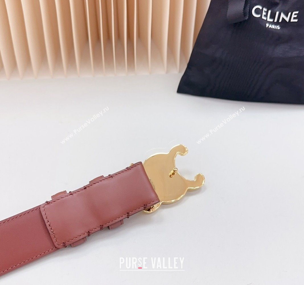 Celine Triomphe Calfskin Belt 3.4cm with Shiny Gold Buckle Dark Brown 2024 0615 (99-240615057)