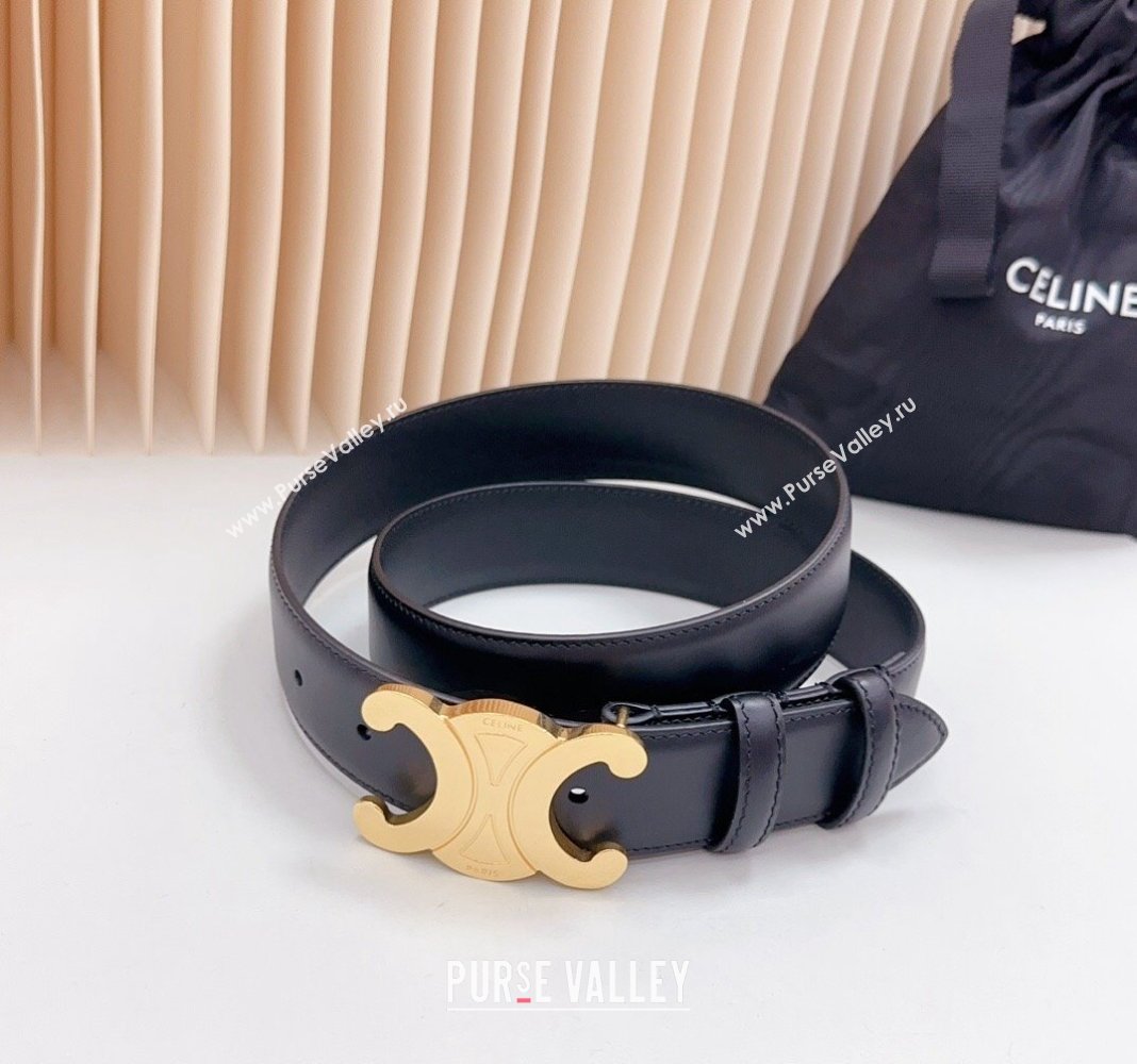 Celine Triomphe Calfskin Belt 3.4cm with Shiny Gold Buckle Black 2024 0615 (99-240615059)