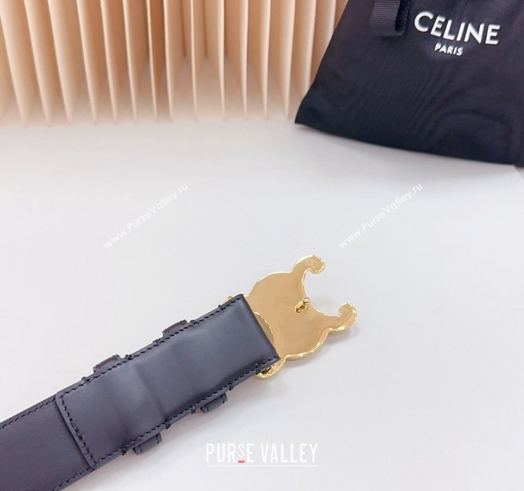 Celine Triomphe Calfskin Belt 3.4cm with Shiny Gold Buckle Black 2024 0615 (99-240615059)