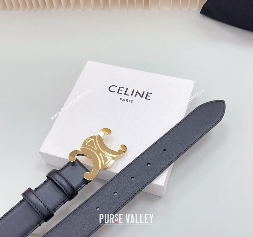 Celine Triomphe Calfskin Belt 3.4cm with Shiny Gold Buckle Black 2024 0615 (99-240615059)