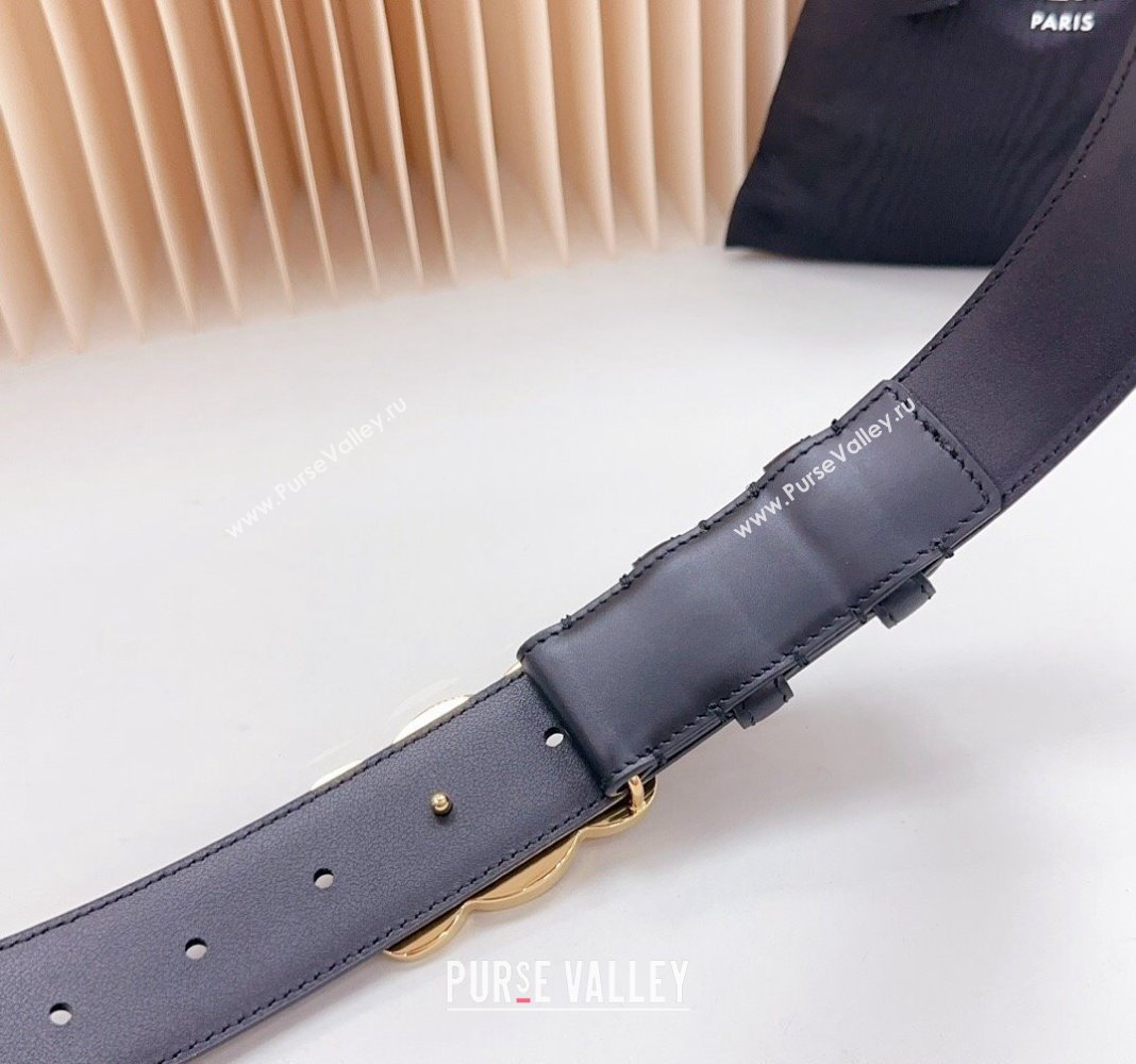 Celine Triomphe Calfskin Belt 3.4cm with Shiny Gold Buckle Black 2024 0615 (99-240615059)