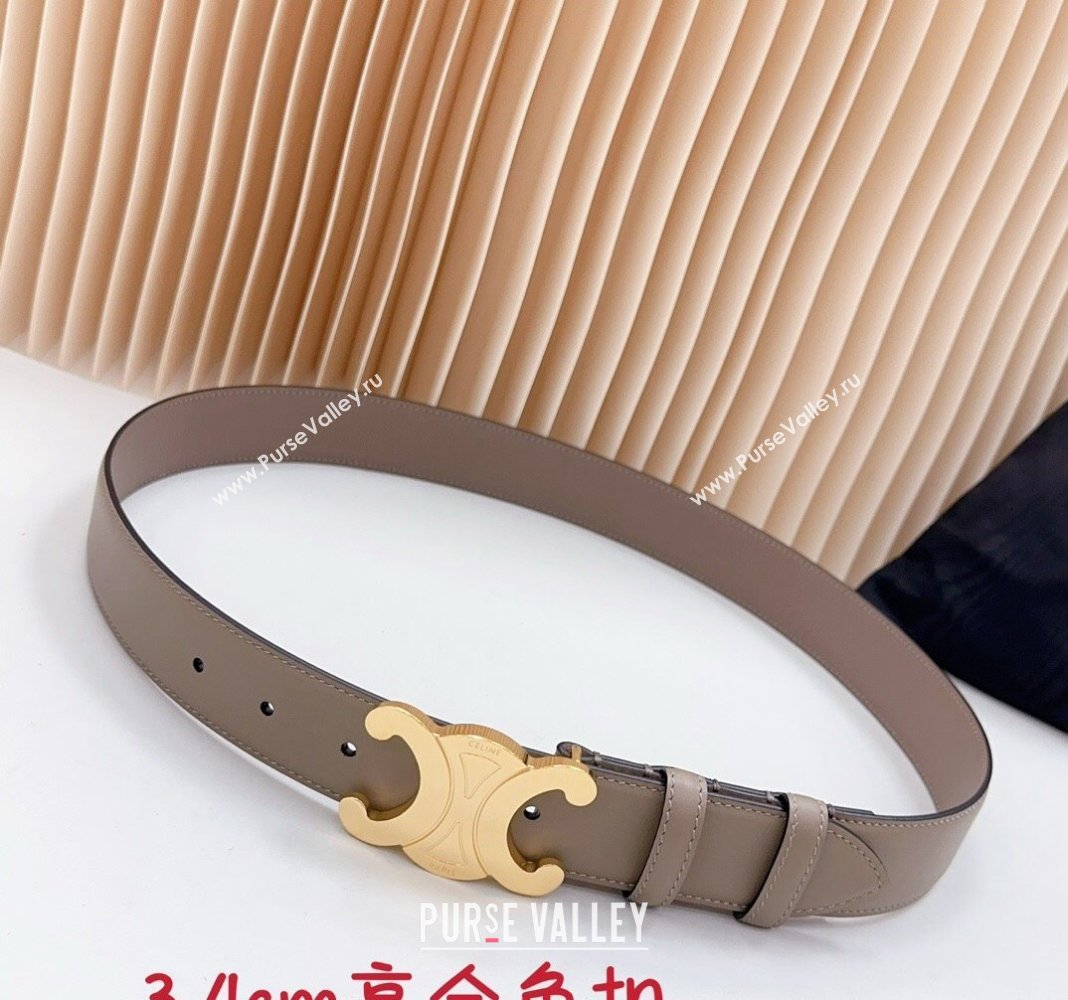 Celine Triomphe Calfskin Belt 3.4cm with Shiny Gold Buckle Grey 2024 0615 (99-240615060)