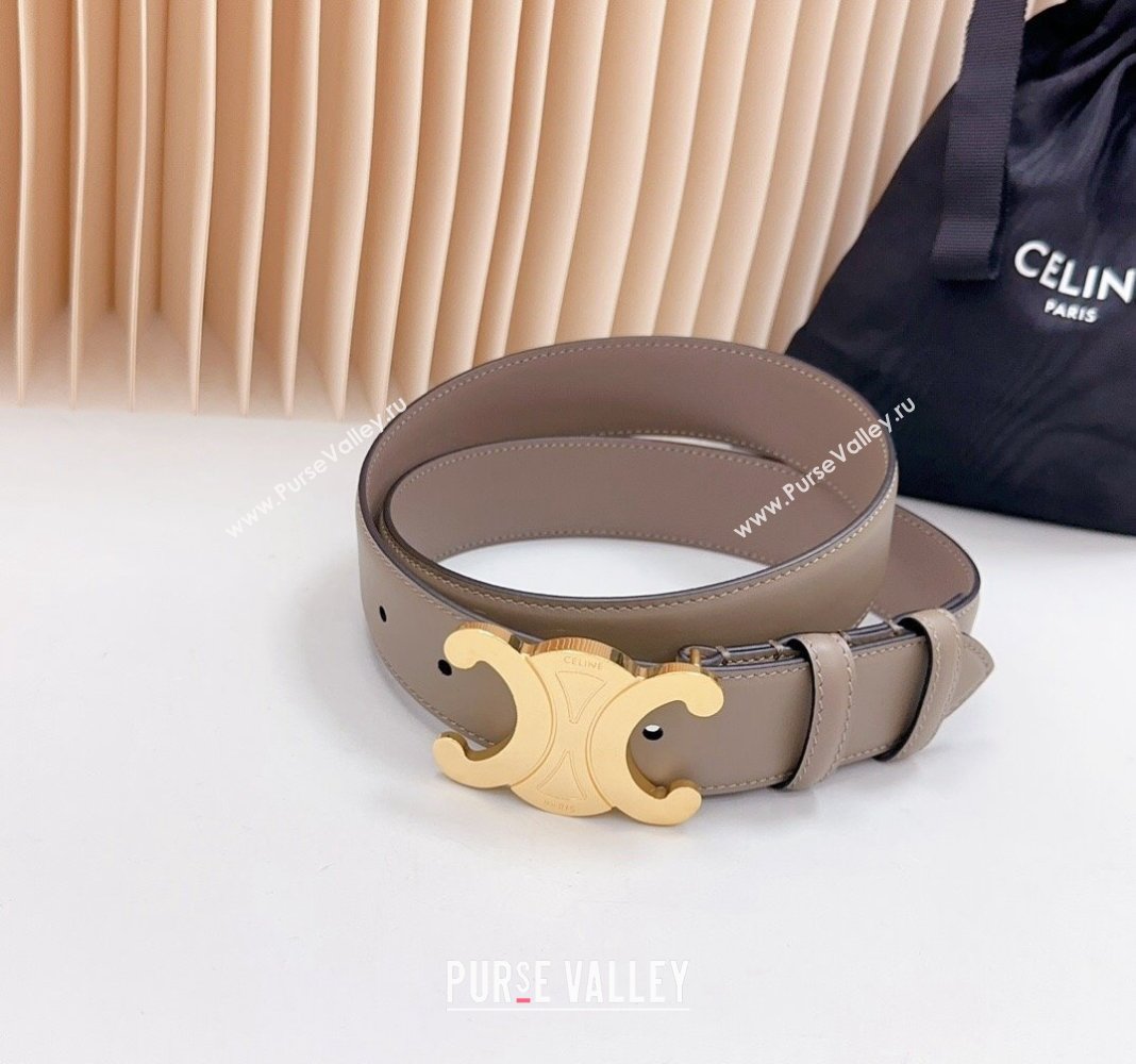 Celine Triomphe Calfskin Belt 3.4cm with Shiny Gold Buckle Grey 2024 0615 (99-240615060)