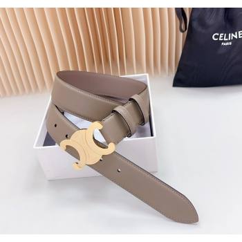 Celine Triomphe Calfskin Belt 3.4cm with Shiny Gold Buckle Grey 2024 0615 (99-240615060)