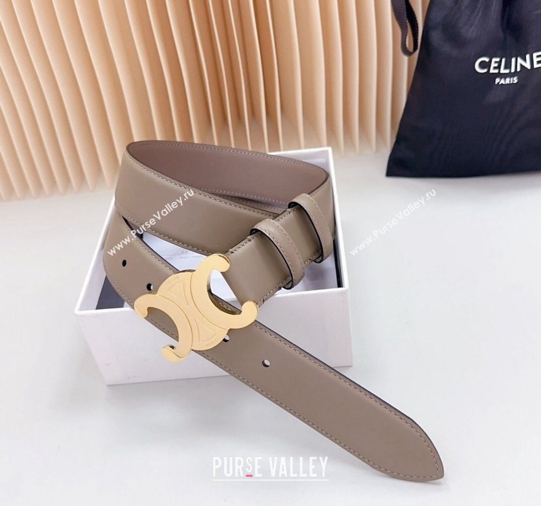 Celine Triomphe Calfskin Belt 3.4cm with Shiny Gold Buckle Grey 2024 0615 (99-240615060)