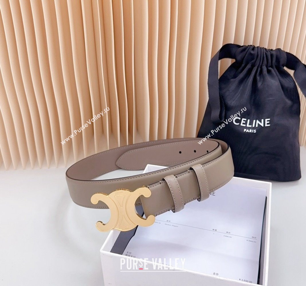 Celine Triomphe Calfskin Belt 3.4cm with Shiny Gold Buckle Grey 2024 0615 (99-240615060)