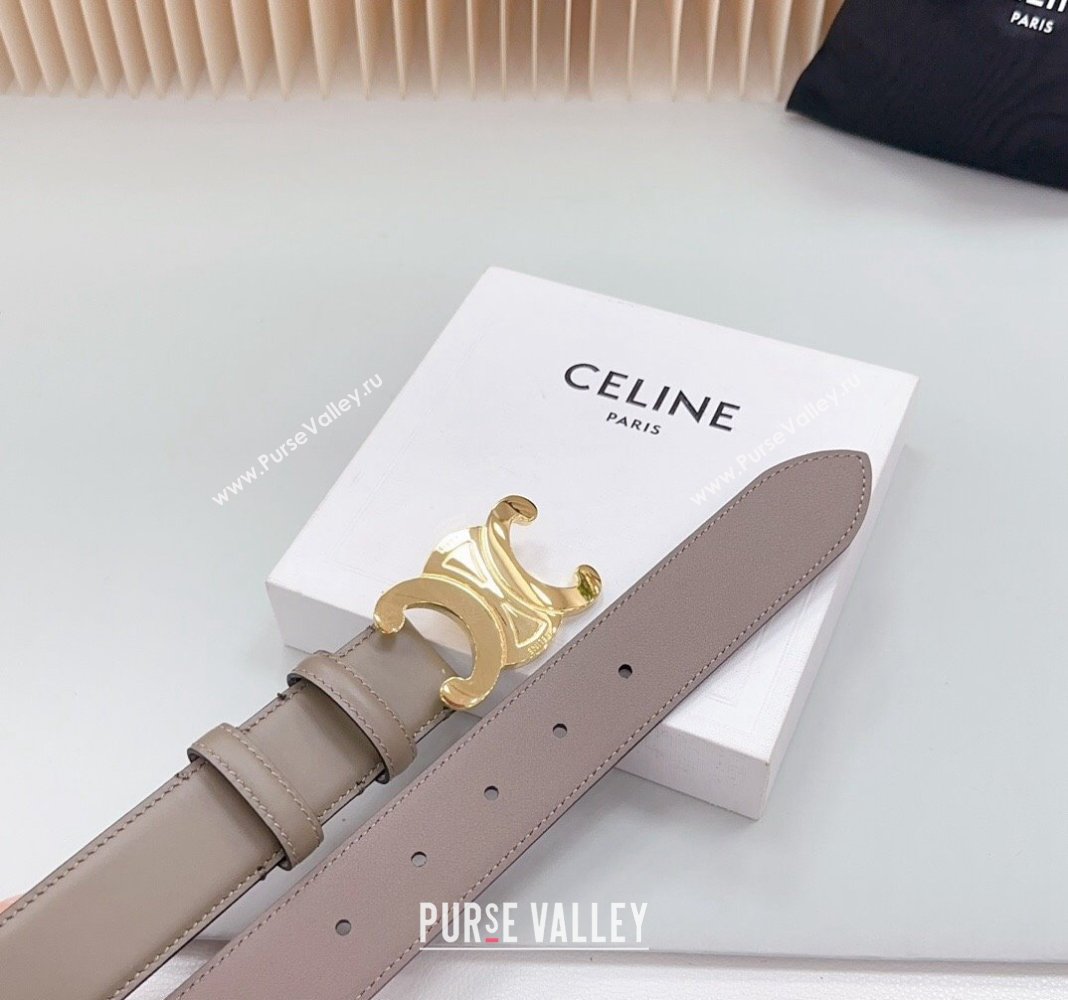 Celine Triomphe Calfskin Belt 3.4cm with Shiny Gold Buckle Grey 2024 0615 (99-240615060)