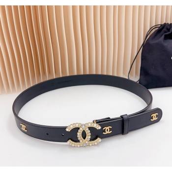 Chanel Calfskin Belt 3cm with Strass CC Buckle Black 2024 061702 (99-240617016)