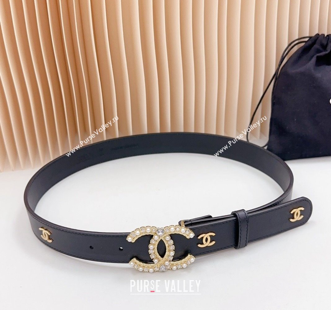 Chanel Calfskin Belt 3cm with Strass CC Buckle Black 2024 061702 (99-240617016)