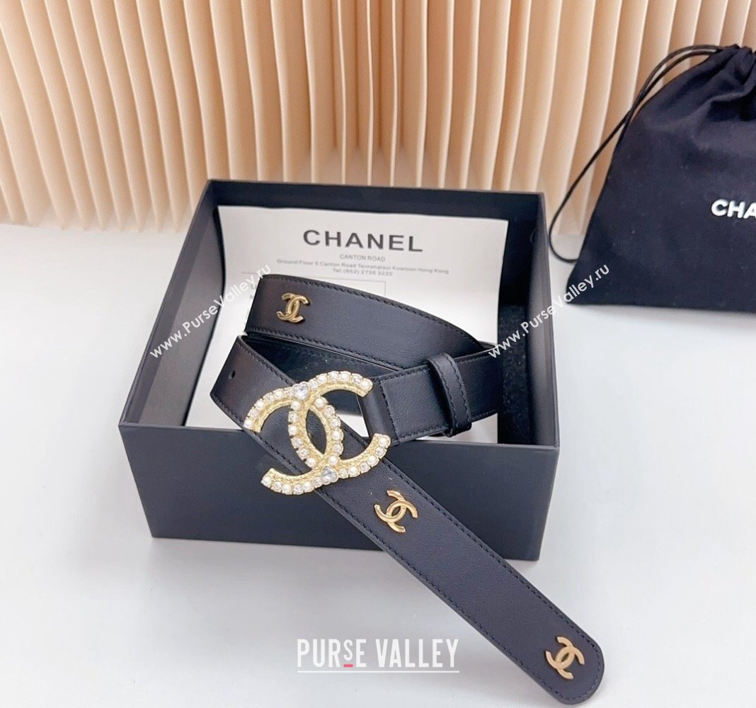 Chanel Calfskin Belt 3cm with Strass CC Buckle Black 2024 061702 (99-240617016)