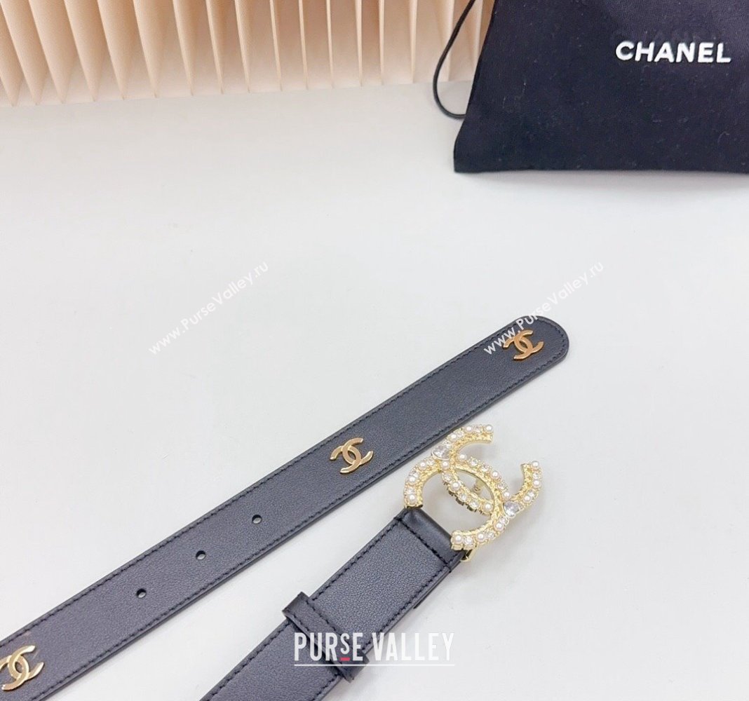 Chanel Calfskin Belt 3cm with Strass CC Buckle Black 2024 061702 (99-240617016)