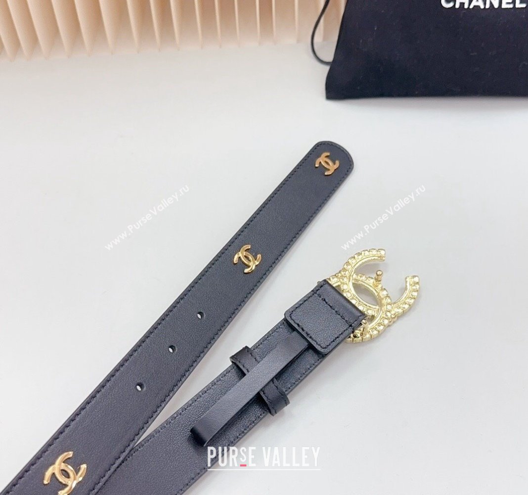 Chanel Calfskin Belt 3cm with Strass CC Buckle Black 2024 061702 (99-240617016)