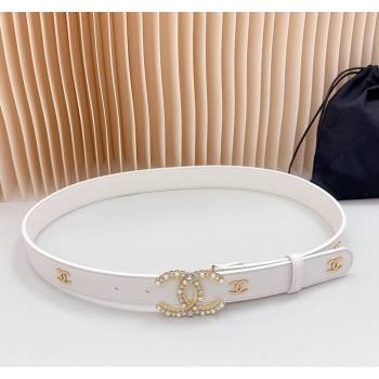 Chanel Calfskin Belt 3cm with Strass CC Buckle White 2024 061702 (99-240617017)