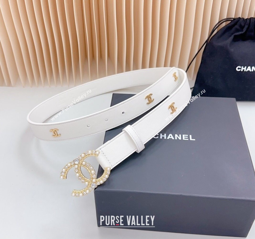 Chanel Calfskin Belt 3cm with Strass CC Buckle White 2024 061702 (99-240617017)