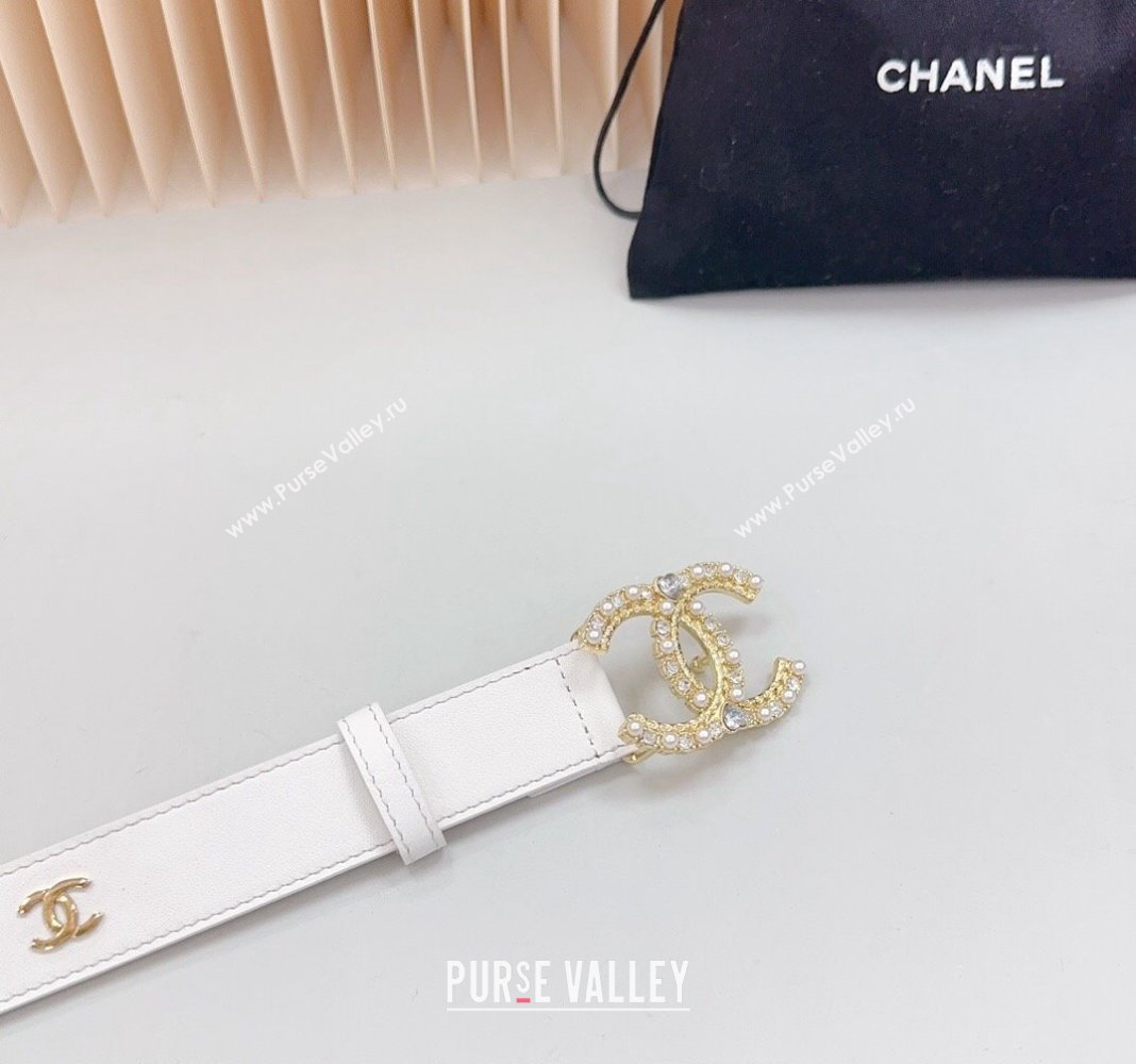 Chanel Calfskin Belt 3cm with Strass CC Buckle White 2024 061702 (99-240617017)