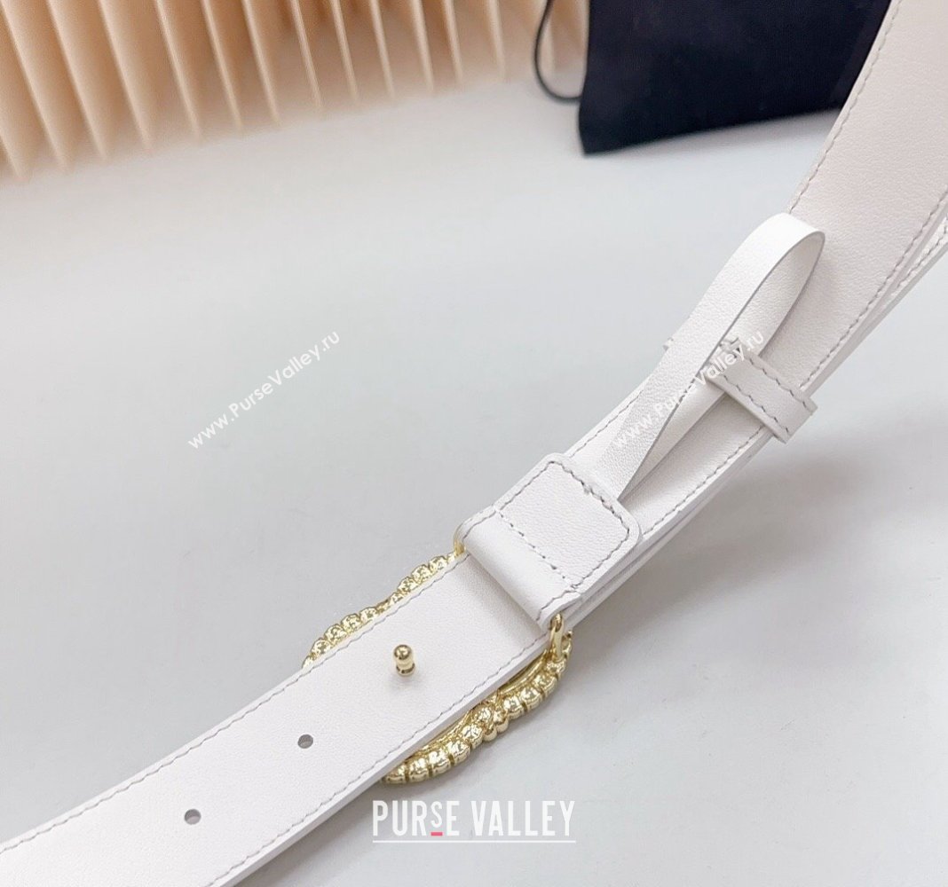 Chanel Calfskin Belt 3cm with Strass CC Buckle White 2024 061702 (99-240617017)