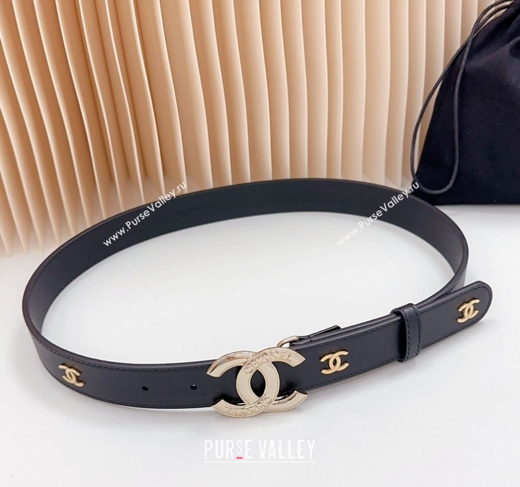 Chanel Calfskin Belt 3cm with Metal CC Buckle Black 2024 061702 (99-240617018)