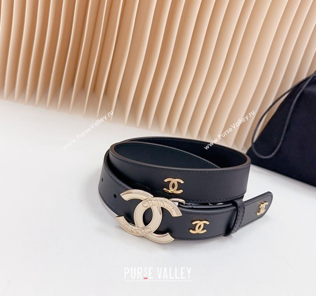 Chanel Calfskin Belt 3cm with Metal CC Buckle Black 2024 061702 (99-240617018)