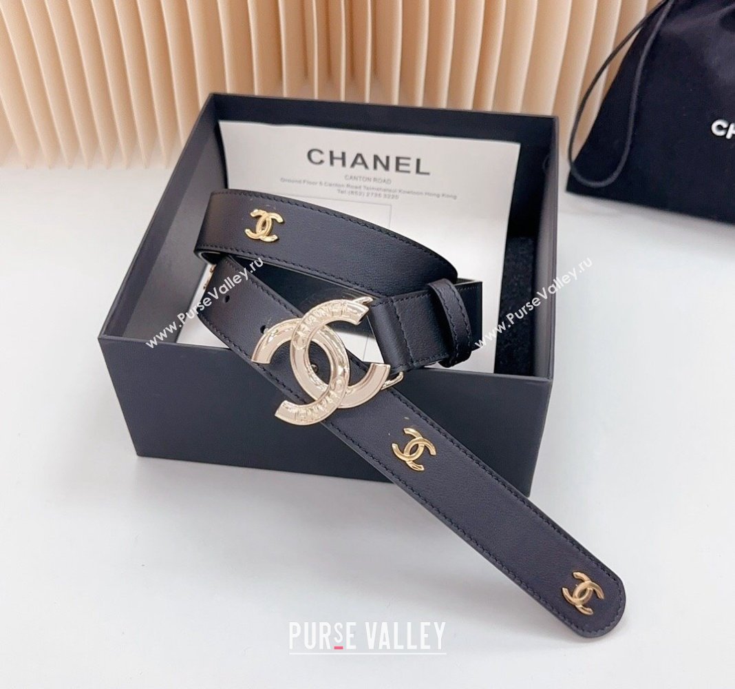 Chanel Calfskin Belt 3cm with Metal CC Buckle Black 2024 061702 (99-240617018)