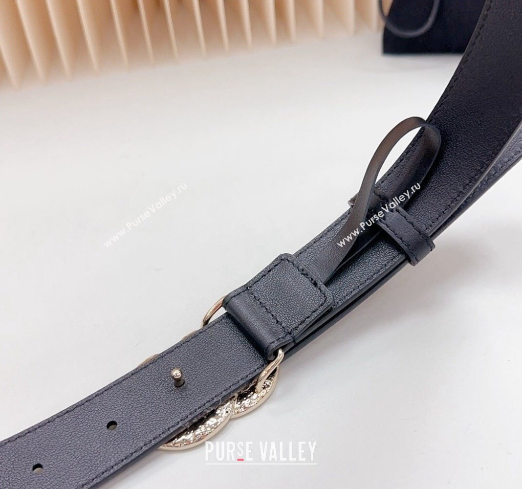 Chanel Calfskin Belt 3cm with Metal CC Buckle Black 2024 061702 (99-240617018)