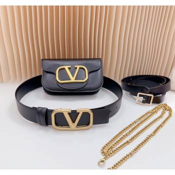 Valentino VLogo Pouch Belt 4cm in Black Calfskin 2024 0615 (99-240615068)