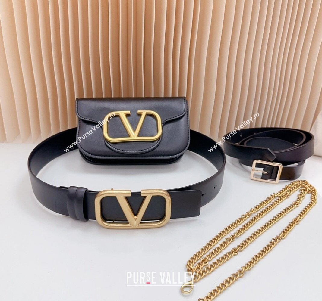 Valentino VLogo Pouch Belt 4cm in Black Calfskin 2024 0615 (99-240615068)