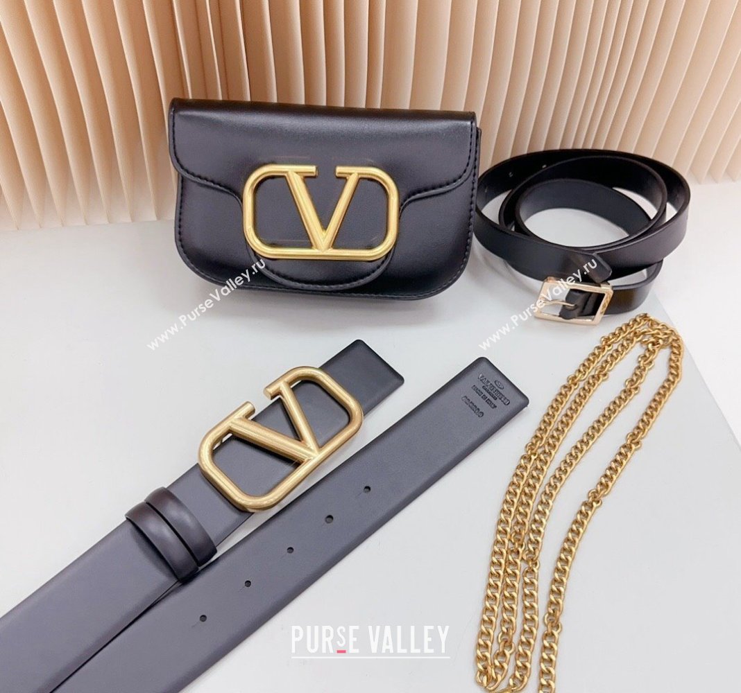 Valentino VLogo Pouch Belt 4cm in Black Calfskin 2024 0615 (99-240615068)