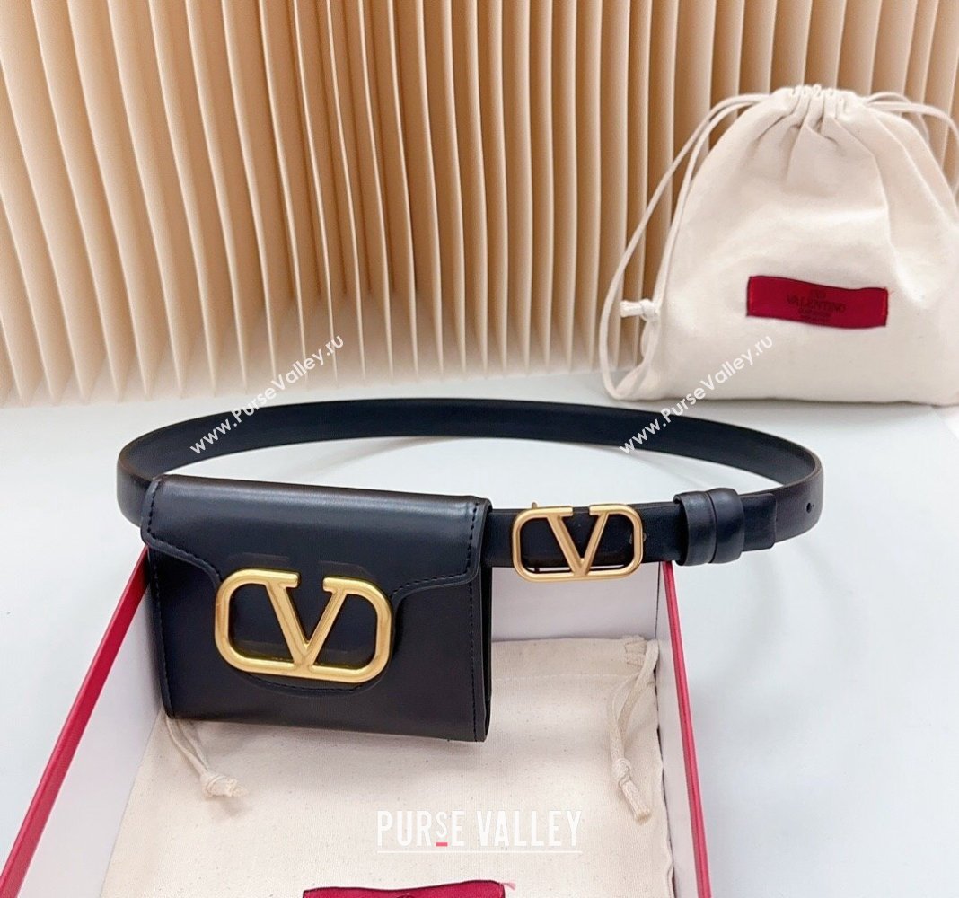 Valentino VLogo Pouch Belt 2cm in Calfskin Black 2024 0615 (99-240615069)