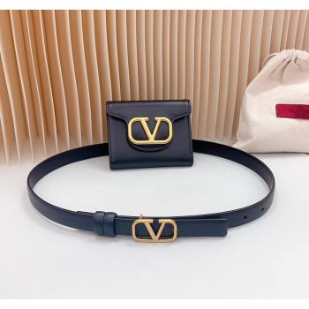 Valentino VLogo Pouch Belt 2cm in Calfskin Black 2024 0615 (99-240615069)