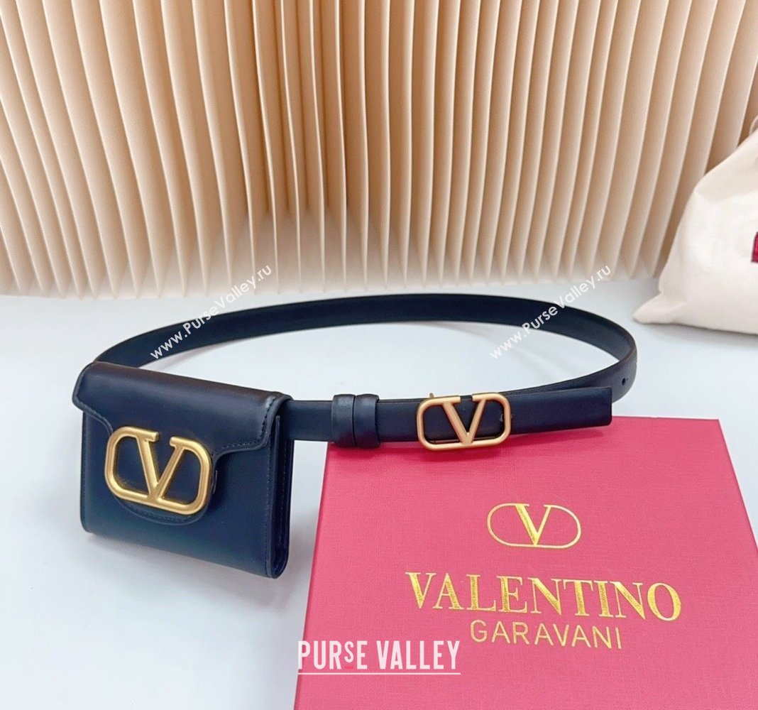 Valentino VLogo Pouch Belt 2cm in Calfskin Black 2024 0615 (99-240615069)