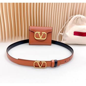 Valentino VLogo Pouch Belt 2cm in Calfskin Brown 2024 0615 (99-240615070)