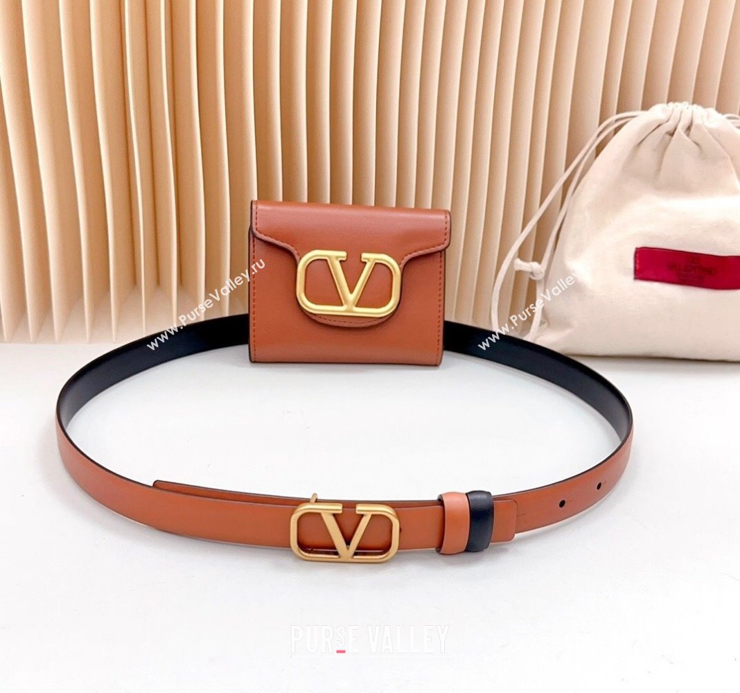 Valentino VLogo Pouch Belt 2cm in Calfskin Brown 2024 0615 (99-240615070)