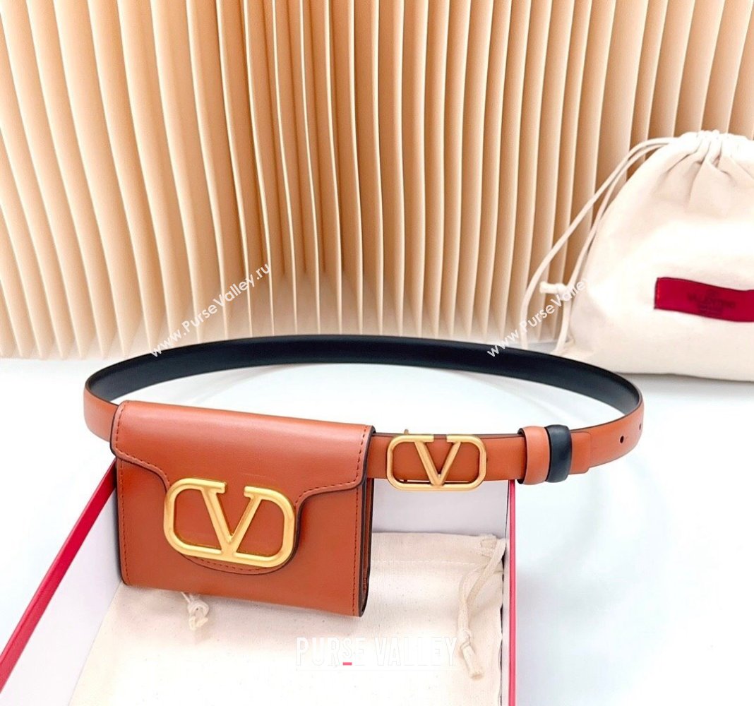 Valentino VLogo Pouch Belt 2cm in Calfskin Brown 2024 0615 (99-240615070)