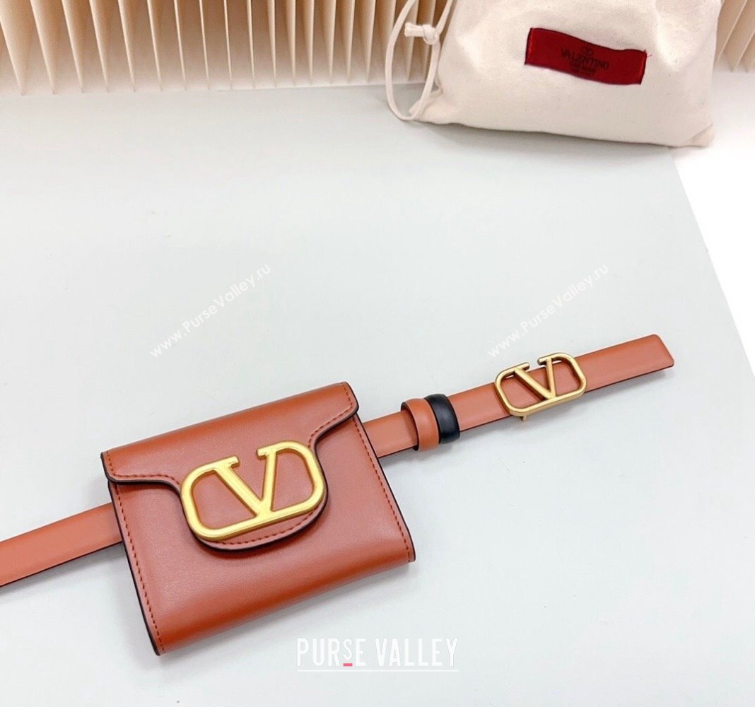 Valentino VLogo Pouch Belt 2cm in Calfskin Brown 2024 0615 (99-240615070)