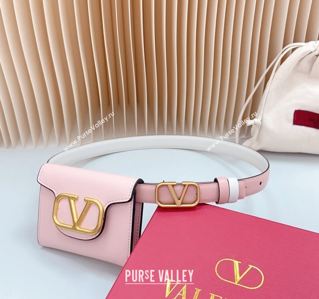 Valentino VLogo Pouch Belt 2cm in Calfskin Light Pink 2024 0615 (99-240615073)