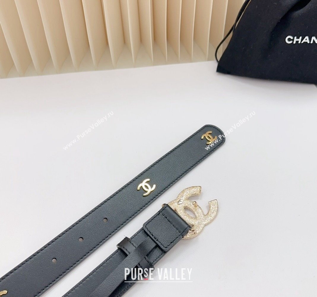 Chanel Belt 3cm with Blue CC Buckle in Calfskin with CC Black 2024 0617 (99-240617020)