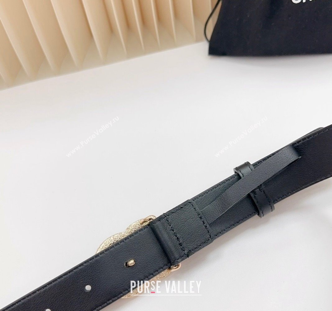 Chanel Belt 3cm with Blue CC Buckle in Calfskin with CC Black 2024 0617 (99-240617020)