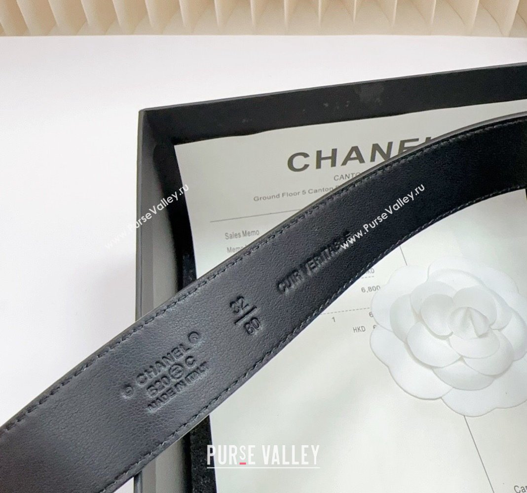 Chanel Belt 3cm with Blue CC Buckle in Calfskin with CC Black 2024 0617 (99-240617020)