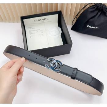 Chanel Belt 3cm with Blue CC Buckle in Calfskin Black/Beige 2024 0617 (99-240617022)