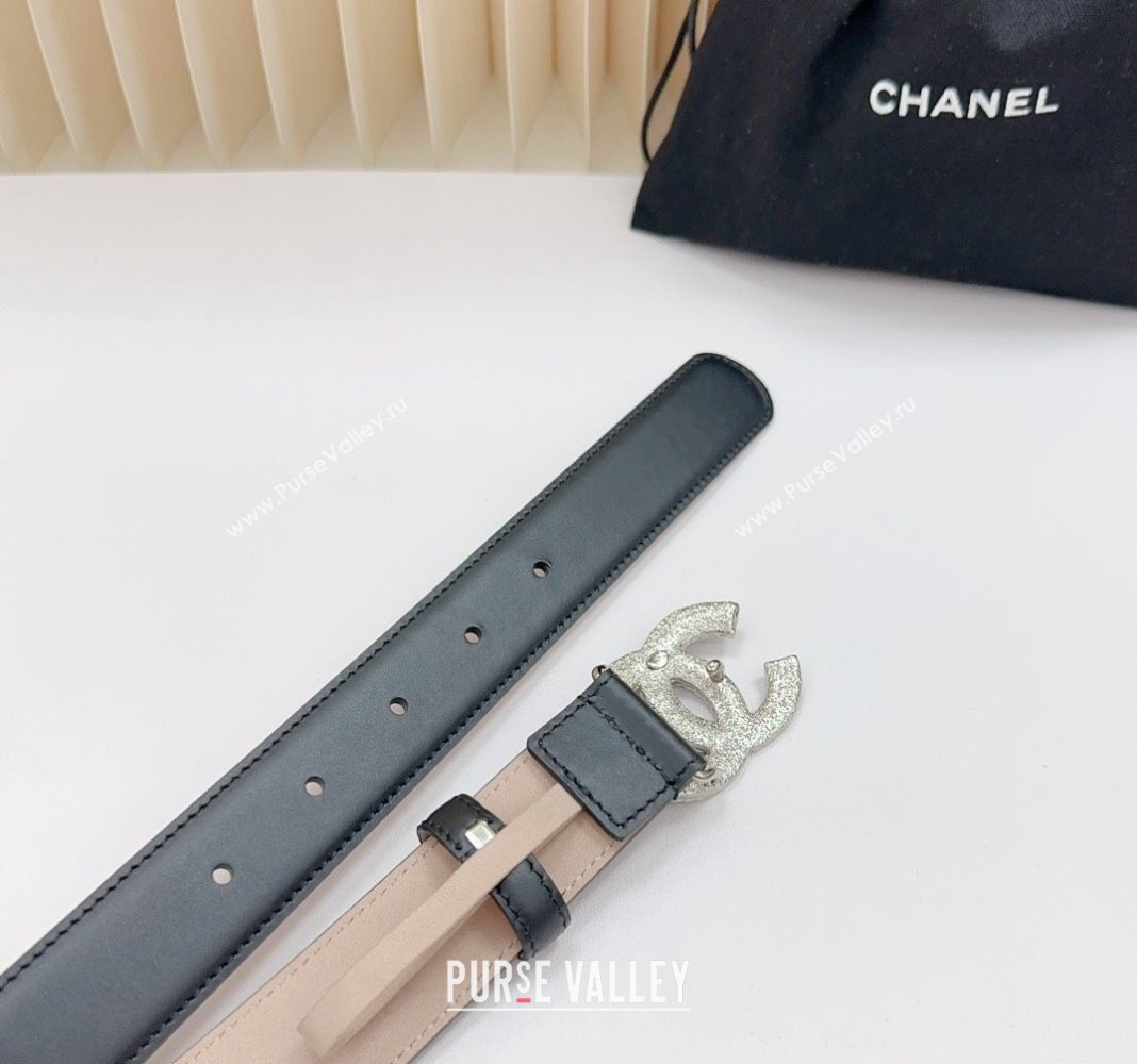 Chanel Belt 3cm with Blue CC Buckle in Calfskin Black/Beige 2024 0617 (99-240617022)