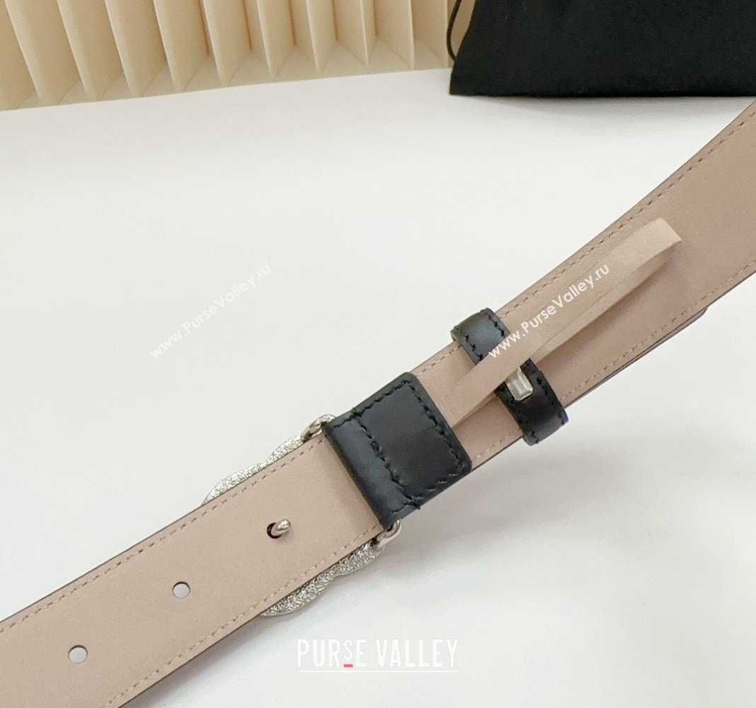 Chanel Belt 3cm with Blue CC Buckle in Calfskin Black/Beige 2024 0617 (99-240617022)