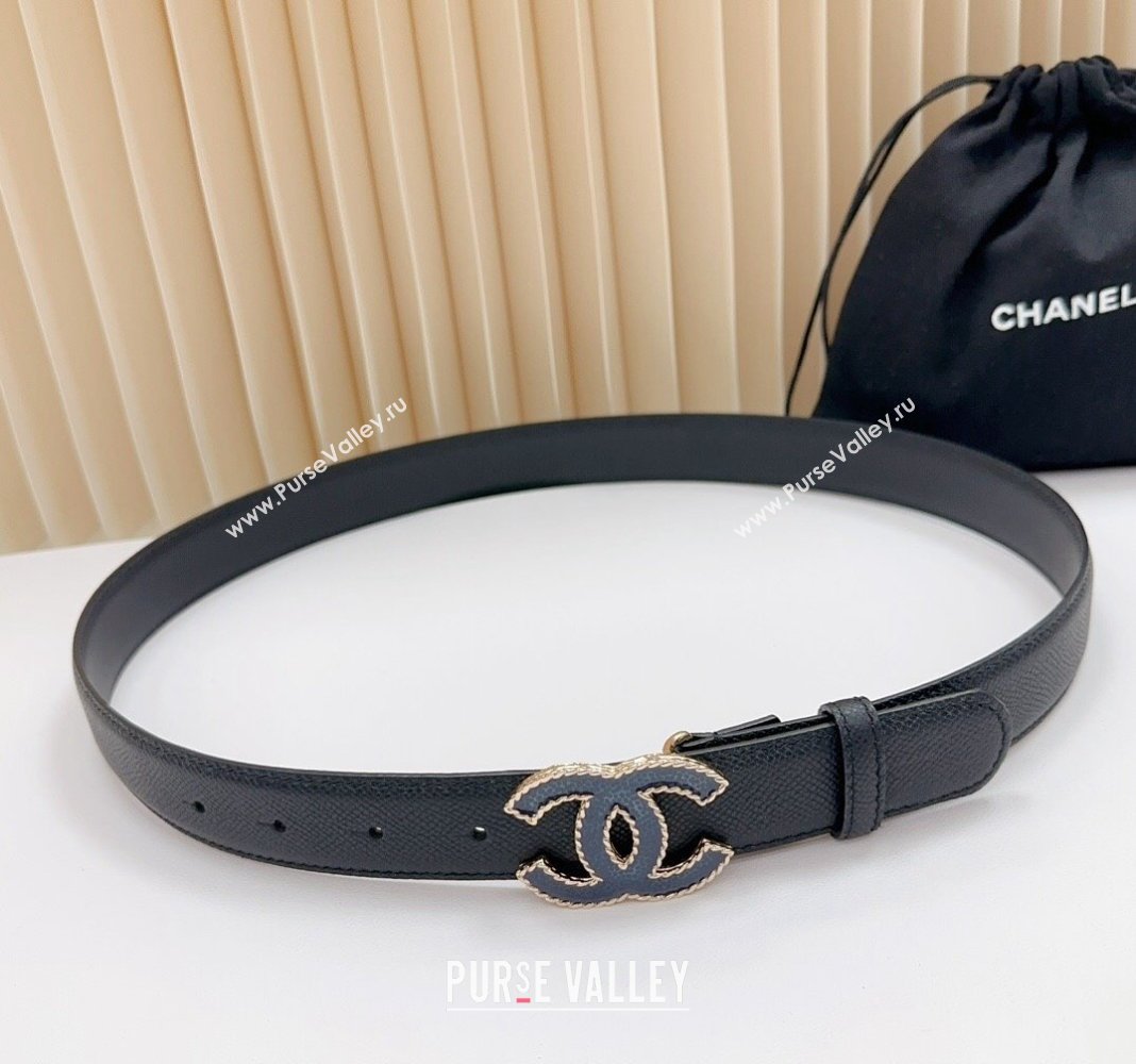 Chanel Belt 3cm with Blue CC Buckle in Saffiano Calfskin Black 2024 0617 (99-240617023)