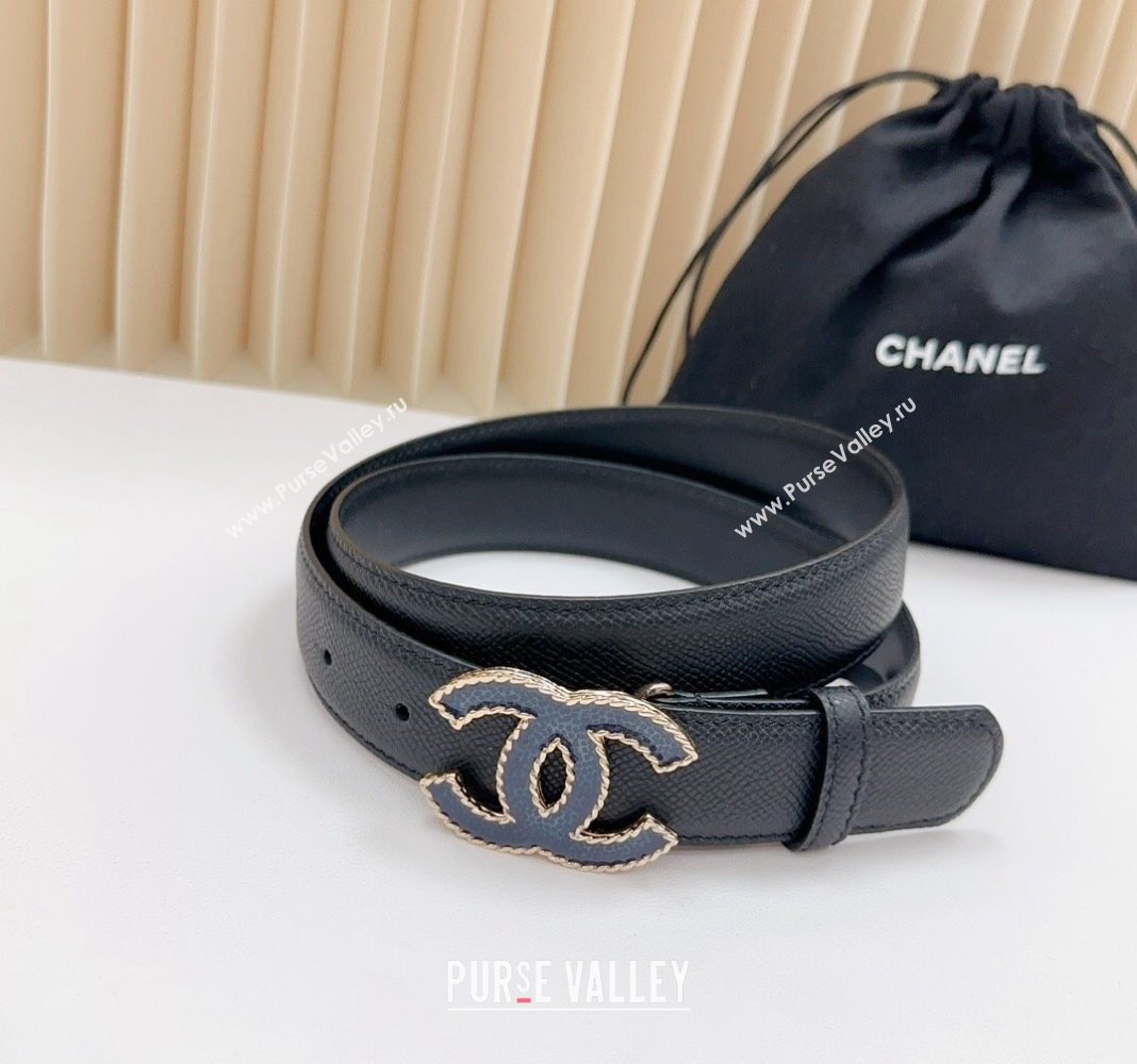 Chanel Belt 3cm with Blue CC Buckle in Saffiano Calfskin Black 2024 0617 (99-240617023)