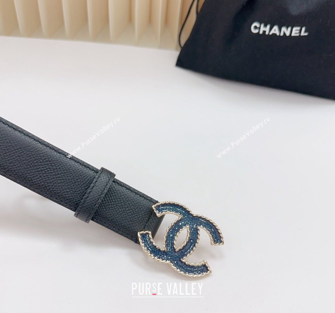 Chanel Belt 3cm with Blue CC Buckle in Saffiano Calfskin Black 2024 0617 (99-240617023)