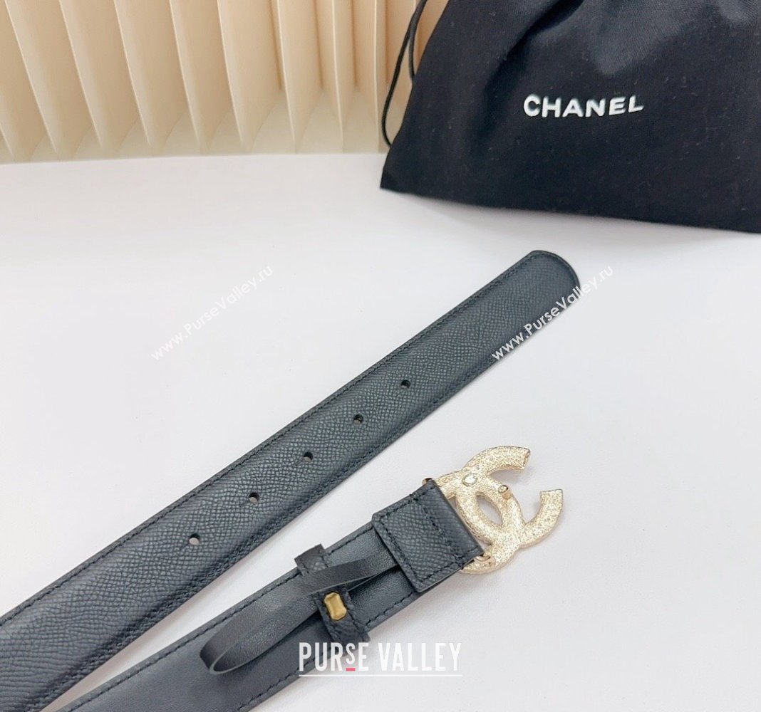 Chanel Belt 3cm with Blue CC Buckle in Saffiano Calfskin Black 2024 0617 (99-240617023)