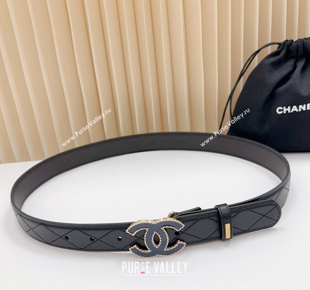 Chanel Belt 3cm with Blue CC Buckle in Quilted Calfskin Black 2024 0617 (99-240617025)