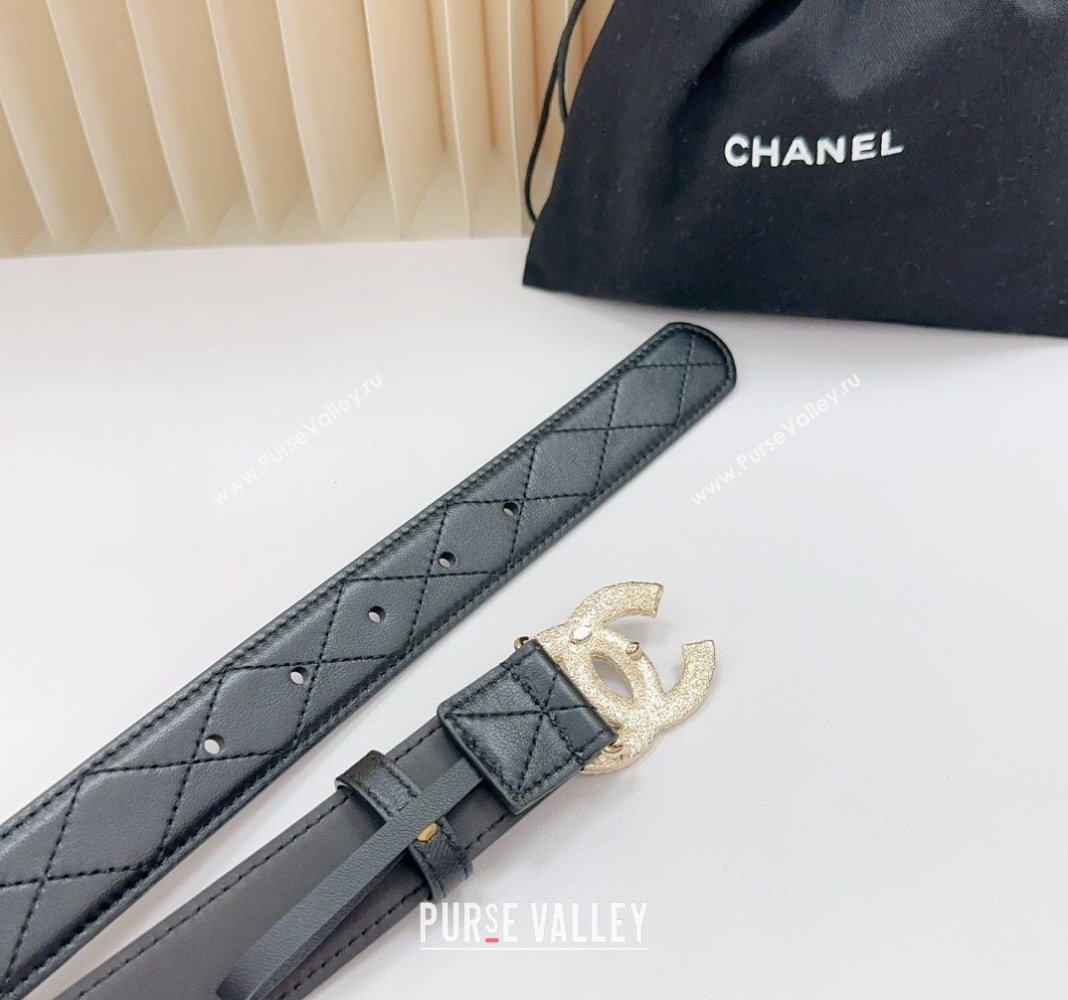 Chanel Belt 3cm with Blue CC Buckle in Quilted Calfskin Black 2024 0617 (99-240617025)