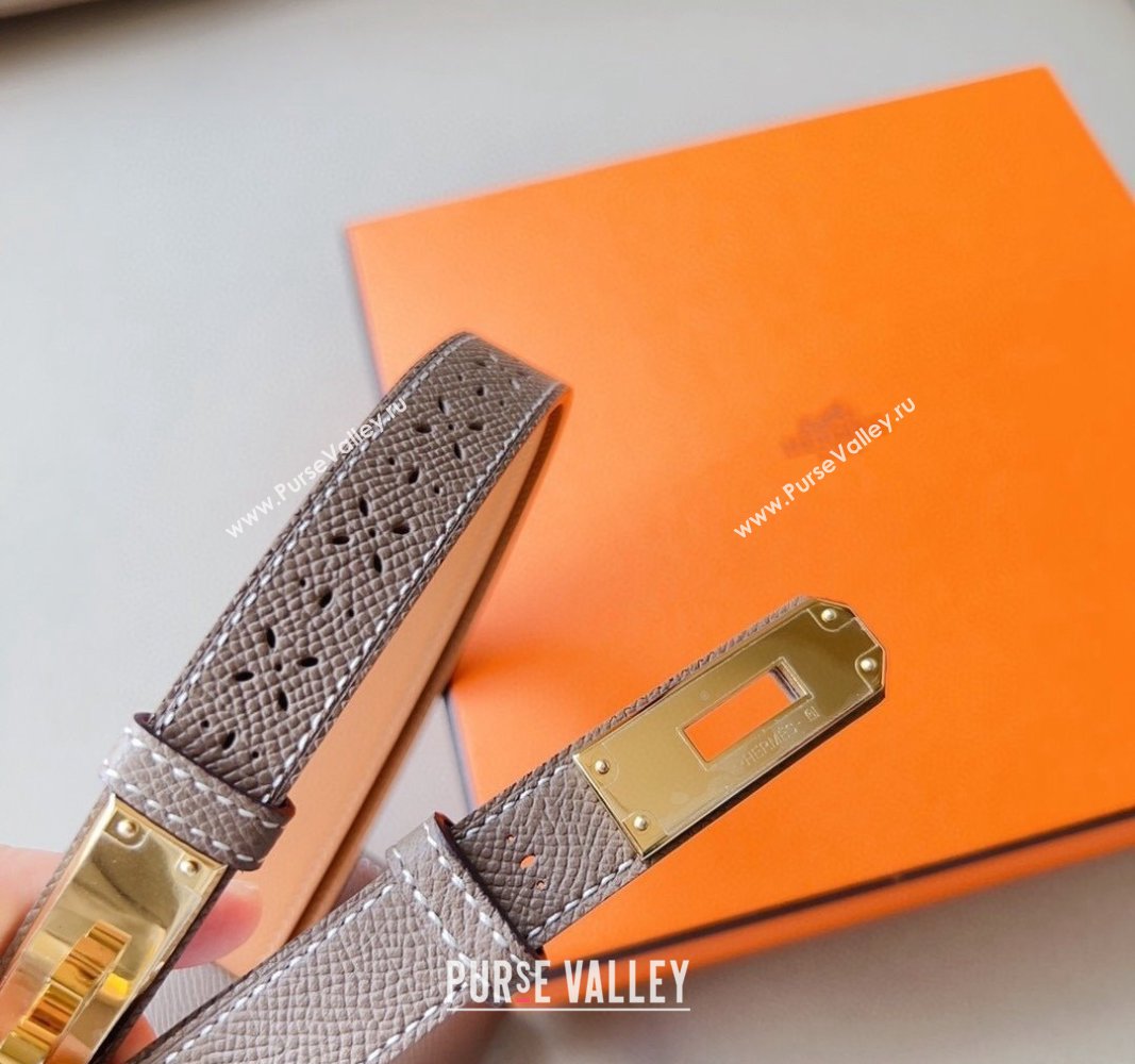 Hermes Roulis Slim Hop Pouch Belt in Grained Calfskin with Perforated Pattern Grey 2024 (99-240706010)